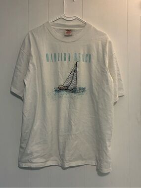 Vintage Oneita 100% Cotton Heavyweight Embroidered Madeira Boxy T-Shirt